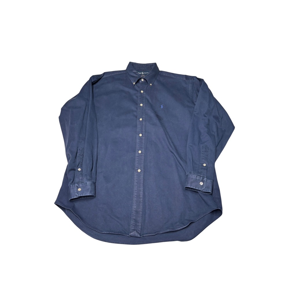 Ralph Lauren Blake Mens Large Navy Blue Cotton Button Down Shirt Long Sleeve